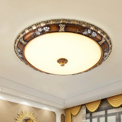 LED Dome Flush Mount Fixture Vintage Brown Finish Cream Glass Flushmount Light in White/Warm Light, 13