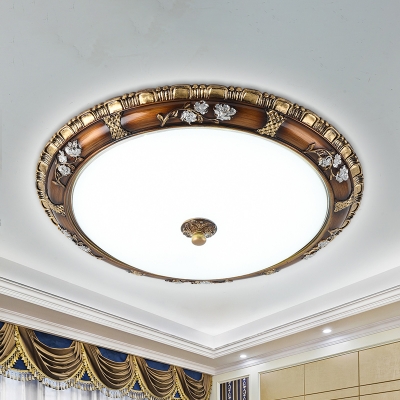 LED Dome Flush Mount Fixture Vintage Brown Finish Cream Glass Flushmount Light in White/Warm Light, 13