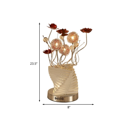 LED Flower Table Lamp Art Deco Silver Metallic Wire Desk Lamp with Spiral Stacked Triangles Vase Design
