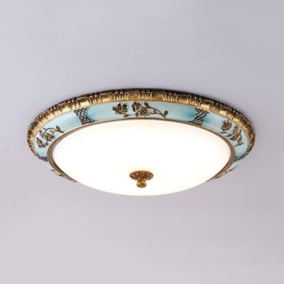 LED Flush Mount Fixture Warehouse Round White Frosted Glass Flush Ceiling Lighting in Blue
