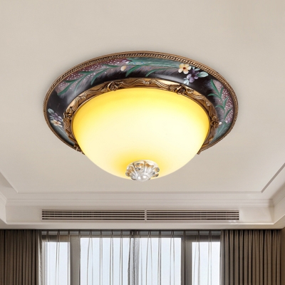 LED Flush Mount Fixture with Bowl Shade Tan Glass Vintage Bedroom Flush Ceiling Lighting, 12
