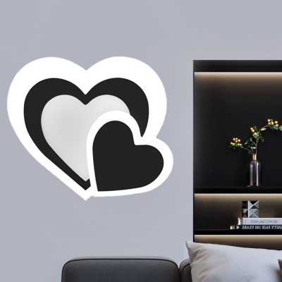 Loving Heart Ultrathin Flush Wall Sconce Modernist Acrylic Black LED Wall Mount Lighting Fixture