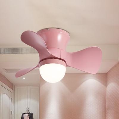 Macaron Hemispherical Acrylic Fan Lamp 3-Blade LED Flush Ceiling Light in Pink/Blue for Kids Bedroom, 23.5 Inch Wide