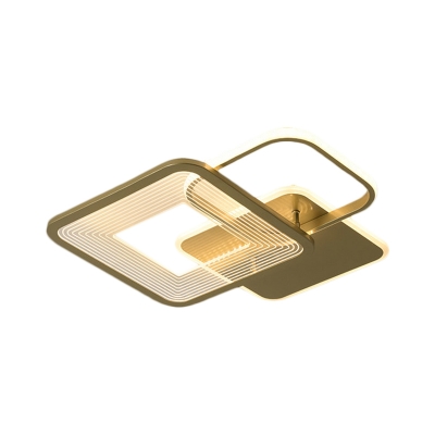 Metal Square Frame Flushmount Minimal LED Gold Ceiling Mounted Fixture for Bedroom, 16