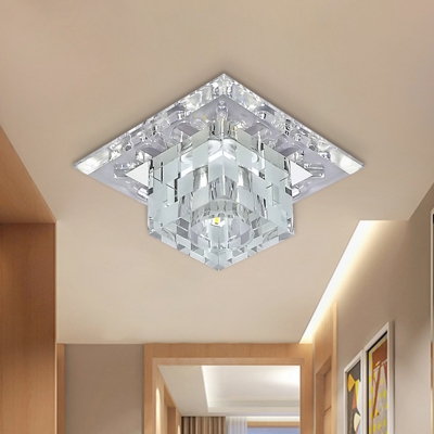 Minimalist Cube Ceiling Mounted Fixture Clear Crystal LED Corridor Flush Lighting