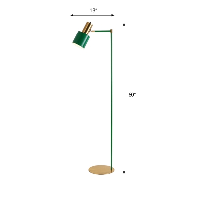 Modern LED Angled Floor Lighting with Metal Shade Green Finish Tubular Stand Up Lamp