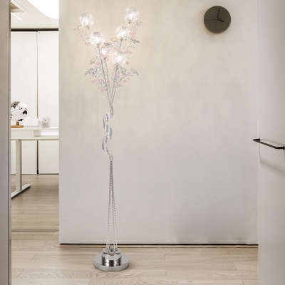 Pink Silver Finish Led Stand Up Light, Tree Style Floor Lamps