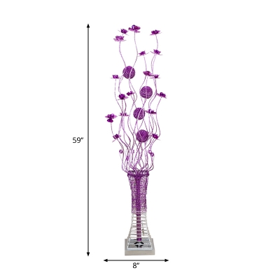 Purple Vase and Florets Floor Lamp Decorative Metallic Wire Living Room LED Stand Up Light