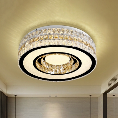 Simple Style Drum Flushmount Lighting Cut-Crystal LED Flush Ceiling Light in Nickel