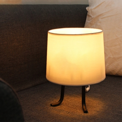 Single Bedroom Nightstand Light Modernist Flaxen/White Night Table Lamp with Barrel Fabric Shade