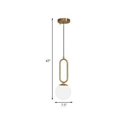 Spherical Hanging Light Kit Minimalist Cream Glass 1 Bulb Gold Drop Pendant with Oblong Top