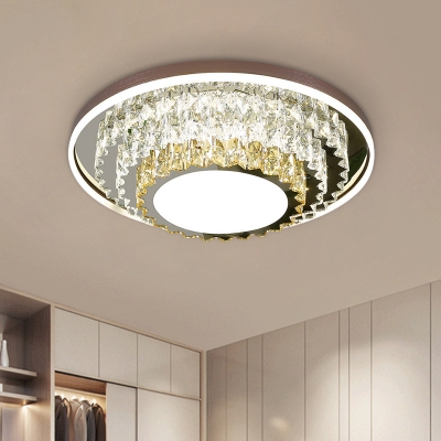 Tiered Tapered Crystal Ceiling Lamp Contemporary Bedroom LED Flushmount in Stainless Steel