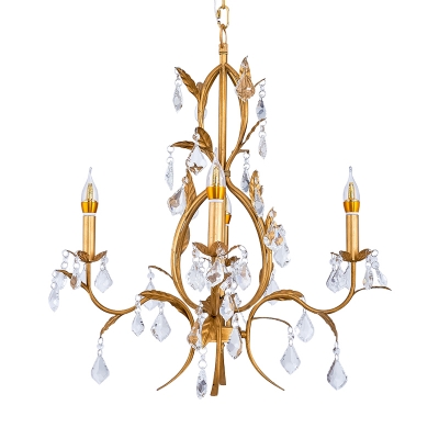 Traditional Candelabra Ceiling Chandelier 4-Bulb Metallic Pendulum Light with Crystal Accent in Gold