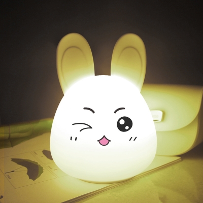 USB Charging White Rabbit Table Light Kids Style Rubber LED Nightstand Lamp with Clap Sensor