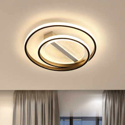 White-Gold Dual Ring Ceiling Flush Minimal LED Metal Flush Mounted Light Fixture in White/Warm Light, 16