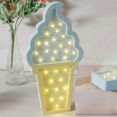 Wood Ice Cream Mini Wall Light Kit Cartoon Blue-Yellow/Pink-Blue/Pink-White LED Night Stand Lamp for Kids Room