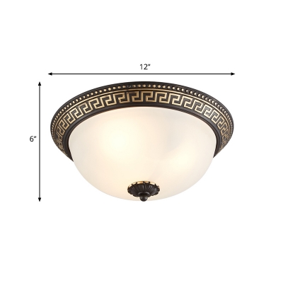 2/3/4 Lights Flush Mount with Dome Shade White Glass Vintage Style Bedroom Flush Lamp Fixture in Black and Gold, 12