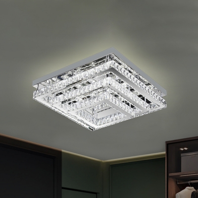 3-Square Frame Bedroom Semi Flush Lamp Crystal Block LED Modern Flush Mount Fixture in Stainless-Steel