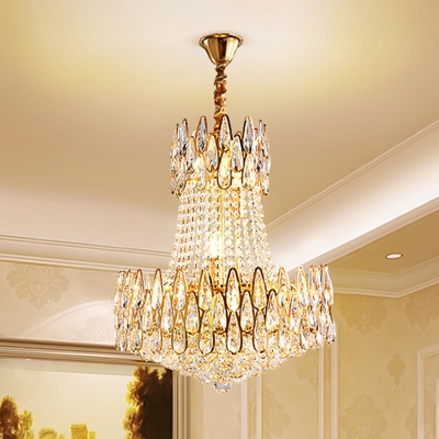 6 Bulbs Faceted Crystal Pendulum Light Traditional Gold 2 Tier Living Room Hanging Chandelier