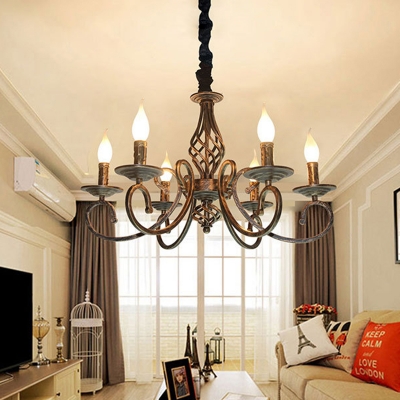 6-Light Metallic Ceiling Chandelier Antiqued Bronze Candelabra Living Room Pendant Lamp Fixture