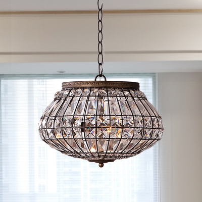 

Altar-Shape Dining Room Suspension Light Vintage Crystal Bead 2-Head Bronze Finish Chandelier, HL638431