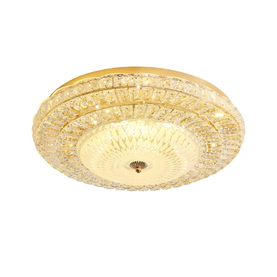 Beveled Crystal LED Ceiling Lamp Modern Gold 3-Layer Round Hotel Flush Mount Light Fixture