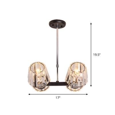Black 4/6 Heads Island Lighting Modernism Crystal Parallel Cone Shade Pendant Light Kit