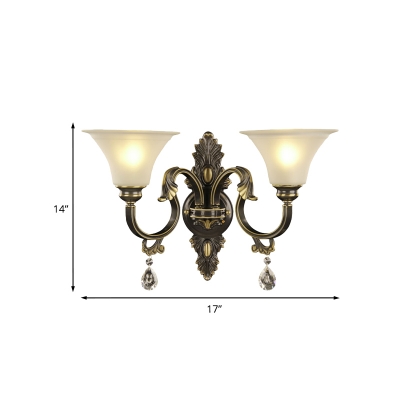 Black and Gold 2 Lights Sconce Traditional Opal Frosted Glass Wide Flared Wall Lamp Kit