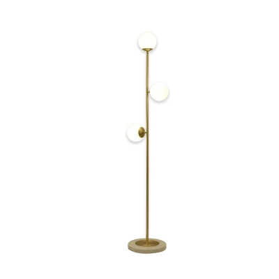 Brass Finish Ball Standing Floor Light Postmodern 3-Head White Frosted Glass Floor Lamp