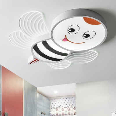 Cartoon Honeybee Acrylic Flush Light LED Flushmount Ceiling Lamp in Blue/Pink/White for Kids Room