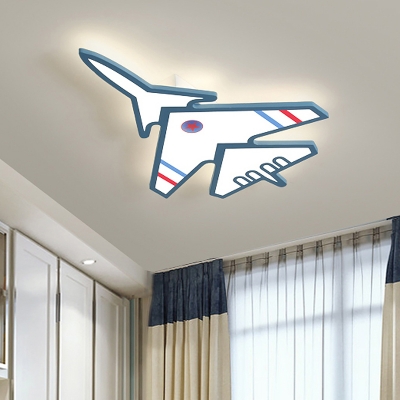 Cartoon Plane Iron Flushmount LED Ceiling Flush Mount Light in Blue/White for Boy's Room