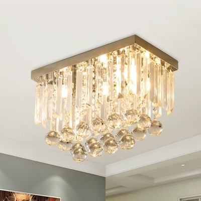 Clear Beveled Crystal Cuboid Flush Mount Fixture Modernism LED Ceiling Lamp for Hallway