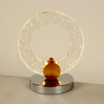 Clear Seeded Crystal Circle Night Light Minimalistic Bedroom LED Table Lamp in Gold