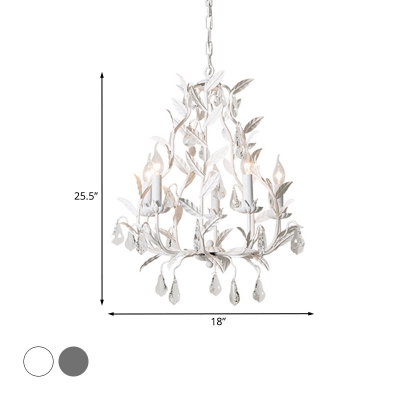 Countryside Branch Chandelier Lighting 5 Heads Metallic Candle Suspension Light in White/Grey