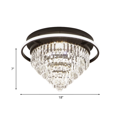 Crystal Prism Tiered Semi Mount Lighting with Tapered Design Modernism LED Flush Lamp Fixture in Black