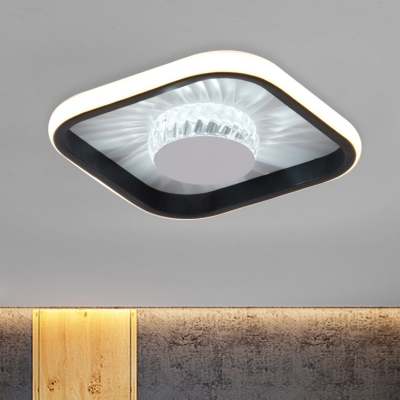 Crystal Round Small Flush Mount Light Simple Corridor LED Close to Ceiling Lighting with Black/White Square Frame