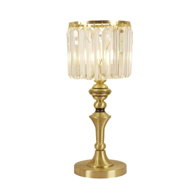 Cylinder Dining Table Night Lamp Postmodern Crystal Prism 1 Bulb Brass Table Light with Baluster Base