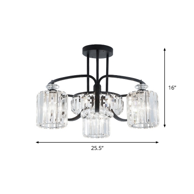 Cylindrical Restaurant Semi Flush Mount Contemporary Clear Crystal 4/8-Light Black Close to Ceiling Light