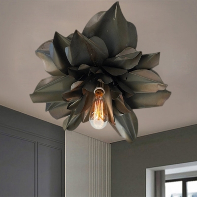Farmhouse Flower Shape Flushmount 1 Bulb Metallic Ceiling Mounted Lighting in Black