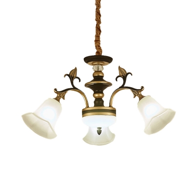 Flower Milk Glass Ceiling Hang Fixture Traditional 3/6/8 Lights Dining Room Chandelier Pendant Lamp in Black and Gold
