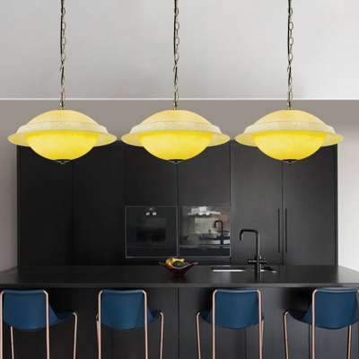Flying Saucer Restaurant Drop Pendant Yellow Glass 1-Light Minimalistic Ceiling Suspension Lamp