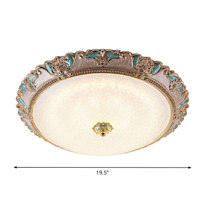 Gold-Brown LED Flush Mount Lamp Country Style Frosted Glass Bowl Shape Flush Lighting in White/Warm Light, 14
