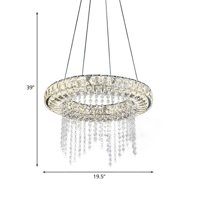 Hoop Chandelier Pendant Light Contemporary Clear Crystal Block LED Suspension Lamp
