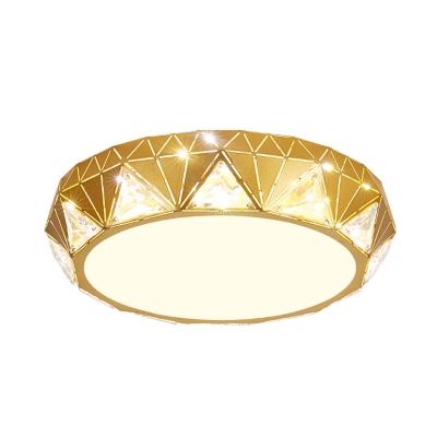 Iron Gold Finish Ceiling Flush Diamond-Cut Postmodern LED Flush Mount Lighting with Embedded Crystal