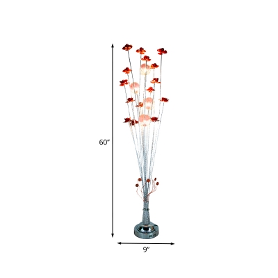 LED Floor Standing Lamp Countryside Floral Aluminum Wire Tree Floor Light in Red