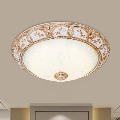 LED Flush Mounted Light Traditional Style Domed Shade White Glass Flushmount Lamp in Gold, 14