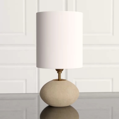 Light Khaki Oval Reading Light Countryside Stone Single Head Living Room Fabric Table Lamp