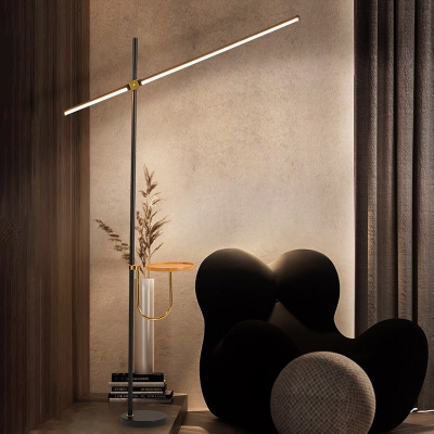 Linear Bedroom Standing Floor Light Metallic LED Simple Adjustable Reading Floor Lamp in Black, Warm/White Light