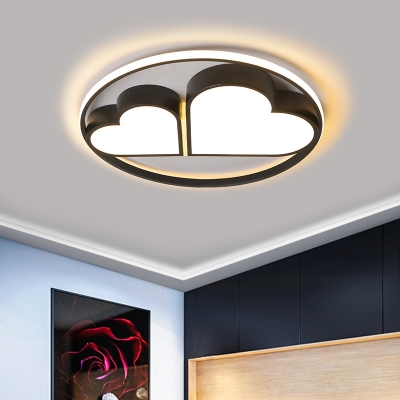 Loving Heart and Loop Flush Light Modern Acrylic Bedroom LED Ceiling Mount Lamp in Black