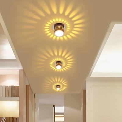 Modern Cutouts Circles Metal Flushmount LED Close to Ceiling Light in 7 Color Changing Light, Chrome